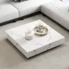 Modern 1000 mm Square Sintered Stone Block Coffee Table with 2 Drawers