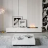 Modern 1000 mm Square Sintered Stone Block Coffee Table with 2 Drawers