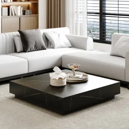Picture of Modern 100 cm Square Sintered Stone Block Coffee Table with 2 Drawers