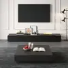 Modern 100 cm Square Sintered Stone Block Coffee Table with 2 Drawers