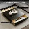 Modern 100 cm Square Sintered Stone Block Coffee Table with 2 Drawers