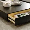 Modern 100 cm Square Sintered Stone Block Coffee Table with 2 Drawers