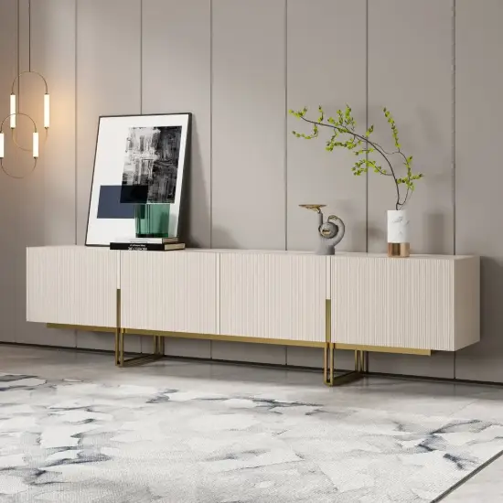 Grovyn 240 cm Sintered Stone Top Fluted TV Unit with Spacious Cabinets – 45cm