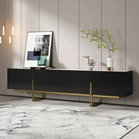 Grovyn 240 cm Sintered Stone Top Fluted TV Unit with Spacious Cabinets