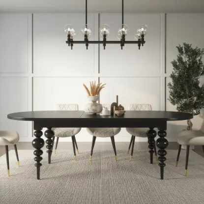 Picture of Mid-Century Modern 2007 mm - 2388 mm Extendable Black Oval Dining Table, Seats 6–10