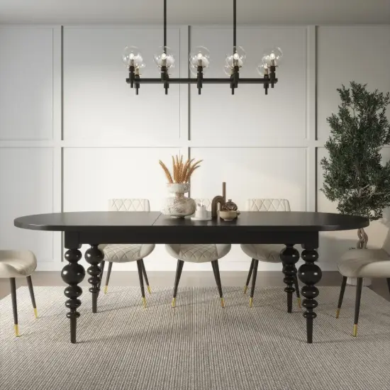Mid-Century Modern 2007 mm - 2388 mm Extendable Black Oval Dining Table, Seats 6–10