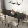 Mid-Century Modern 2007 mm - 2388 mm Extendable Black Oval Dining Table, Seats 6–10