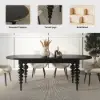 Mid-Century Modern 2007 mm - 2388 mm Extendable Black Oval Dining Table, Seats 6–10