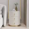Sintered Stone Top 3-Drawer Round Velvet Nightstand, Set of 2 – White Storage Drawers