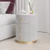 Sintered Stone Top 3-Drawer Round Velvet Nightstand, Set of 2