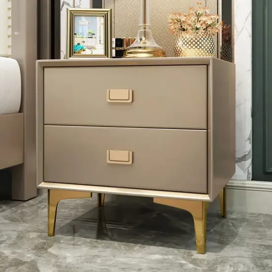 Modern Champagne Gold 2-Drawer Nightstand, Set of 2