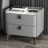Grey Leather 2-Drawer Nightstand with Sintered Stone Top, Set of 2