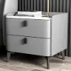 Grey Leather 2-Drawer Nightstand with Sintered Stone Top, Set of 2