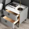 Grey Leather 2-Drawer Nightstand with Sintered Stone Top, Set of 2