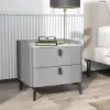Grey Leather 2-Drawer Nightstand with Sintered Stone Top, Set of 2