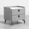 Grey Leather 2-Drawer Nightstand with Sintered Stone Top, Set of 2