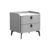 Grey Leather 2-Drawer Nightstand with Sintered Stone Top, Set of 2