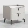 White Leather 2-Drawer Nightstand with Sintered Stone Top, Set of 2