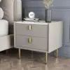 Modern PU Leather Nightstand with 2 Drawers Bedside Table in Light Gray Set of 2