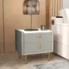 Modern PU Leather Nightstand with 2 Drawers Bedside Table in Light Gray Set of 2