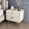 Modern 2 Drawers PU Leather Bedside Table Nightstand with Gold Metal Legs Set of 2