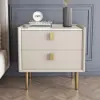 Modern 2 Drawers PU Leather Bedside Table Nightstand with Gold Metal Legs Set of 2
