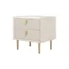 Modern 2 Drawers PU Leather Bedside Table Nightstand with Gold Metal Legs Set of 2