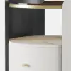 White Round Leather Nightstand with Sintered Stone Glass Top, Set of 2
