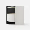 White Round Leather Nightstand with Sintered Stone Glass Top, Set of 2