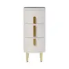 Off White Leather 3-Drawer Narrow Nightstand with Sintered Stone Top, Set of 2