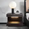 Rustic Wood Nightstand with 1 Drawer C-shaped Side Table with Light Set of 2