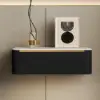 Black Leather Floating Nightstand, Set of 2