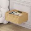 Wooden 1-Drawer Floating Nightstand with Light & Charging Station