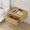 Wooden 1-Drawer Floating Nightstand with Light & Charging Station