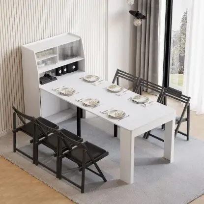 Farmhouse 180 cm Extendable Rectangular White Dining Table with Sideboard, Seats 4-5