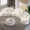 370 cm 4-Piece Curved Boucle Sectional Sofa with Ottoman & Pillows