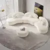 370 cm 4-Piece Curved Boucle Sectional Sofa with Ottoman & Pillows