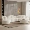 370 cm 4-Piece Curved Boucle Sectional Sofa with Ottoman & Pillows