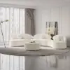 370 cm 4-Piece Curved Boucle Sectional Sofa with Ottoman & Pillows
