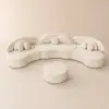 370 cm 4-Piece Curved Boucle Sectional Sofa with Ottoman & Pillows