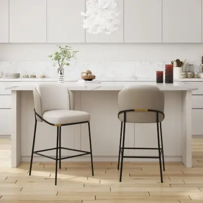 Linenic Light Grey PU Leather Counter Stool with Upholstery, 1 Piece