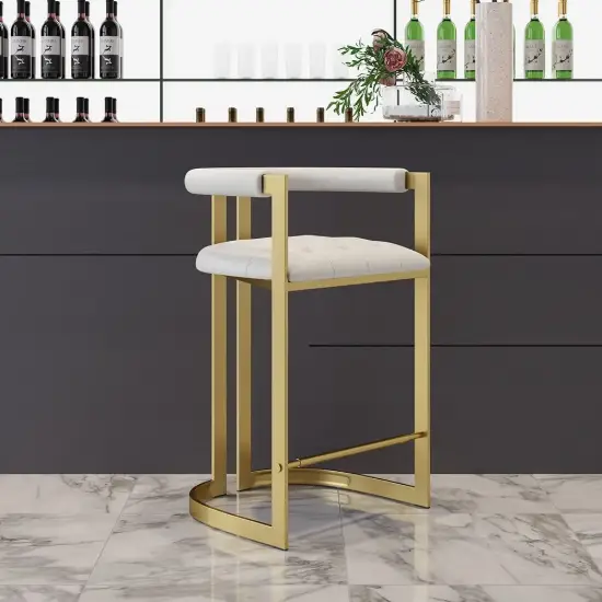 Modern Counter Stool with Back White Upholstery in Gold 8-Pieces