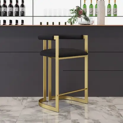 Modern Counter Stool with Back Black Upholstery in Gold 4-Pieces
