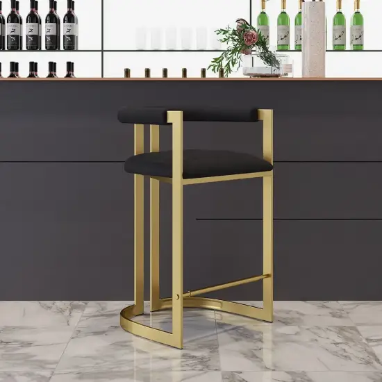 Modern Counter Stool with Back Black Upholstery in Gold 4-Pieces