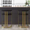 Modern Counter Stool with Back Black Upholstery in Gold 8-Pieces