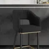 Modern Black Velvet Upholstered Bar Stool with Low Back & Footrest 4-Pieces