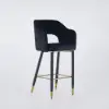 Modern Black Velvet Upholstered Bar Stool with Low Back & Footrest 4-Pieces