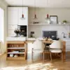 185 cm-235 cm Extendable White&Natural Kitchen Island with Storage Kitchen Cabinet