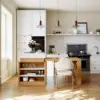 185 cm-235 cm Extendable White&Natural Kitchen Island with Storage Kitchen Cabinet