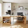185 cm-235 cm Extendable White&Natural Kitchen Island with Storage Kitchen Cabinet